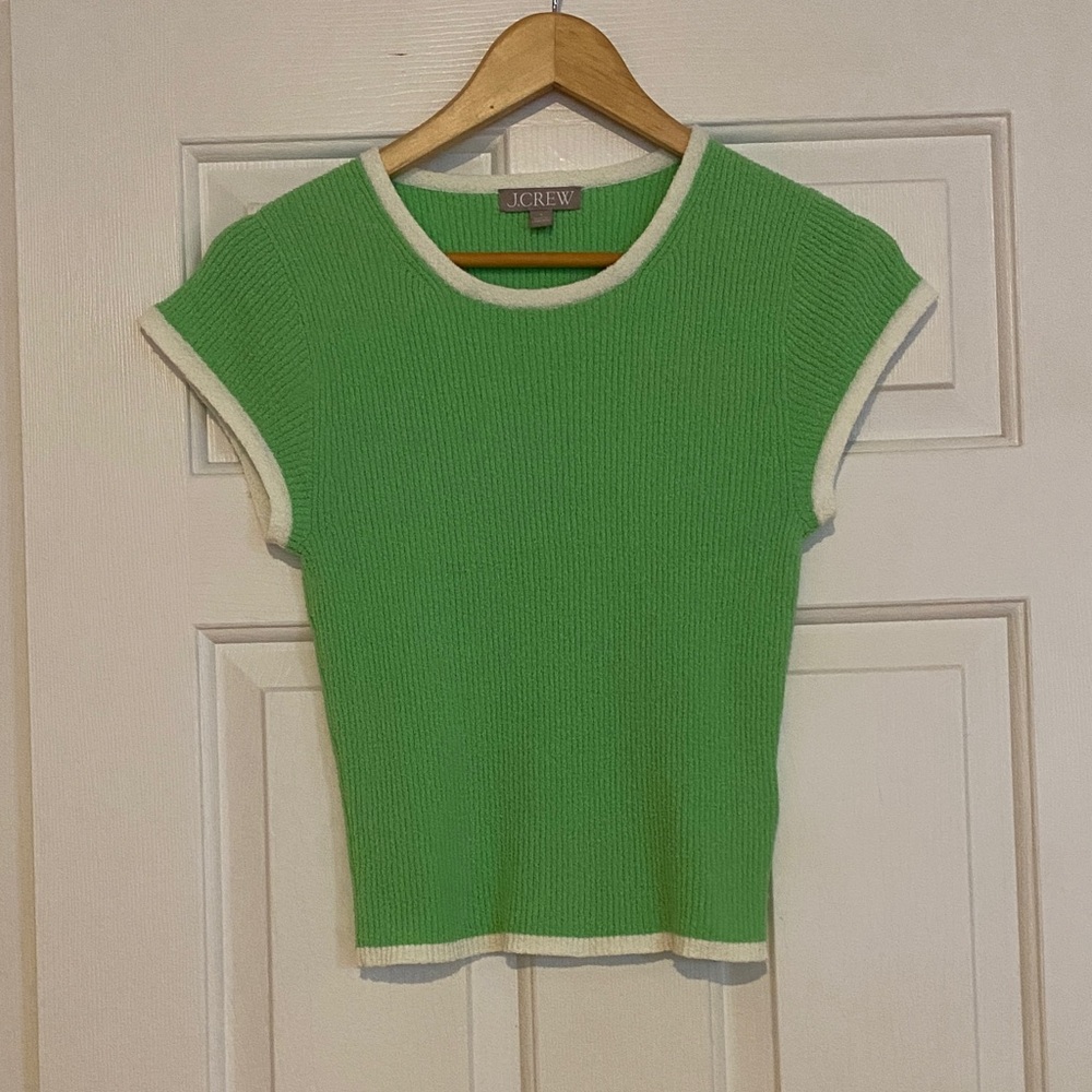 J. Crew Vibrant Green Knit Tee with White Edges